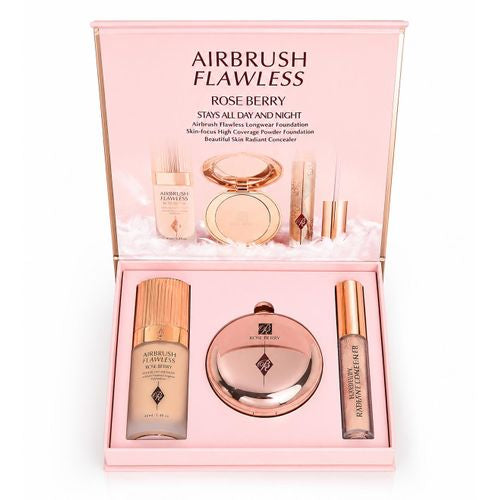 Rose Berry AIRBRUSH FLAWLESS Kit - Liquid Foundation 40ml, Powder Foundation and Radiant Concealer Shade A