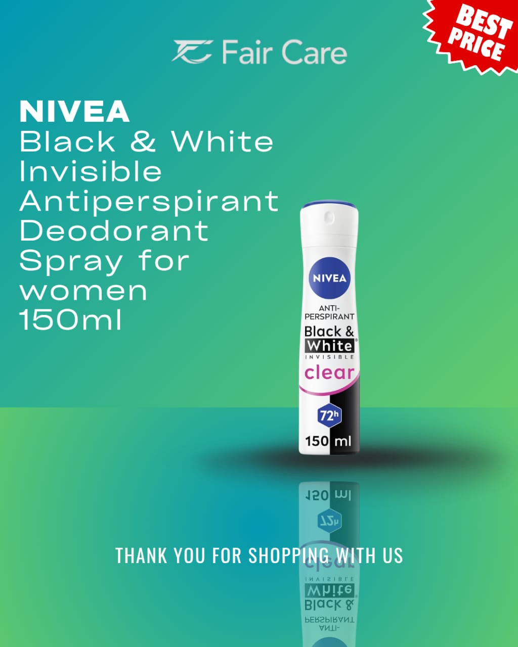 Nivea black &white invisible deodorant spray for women (150ml)