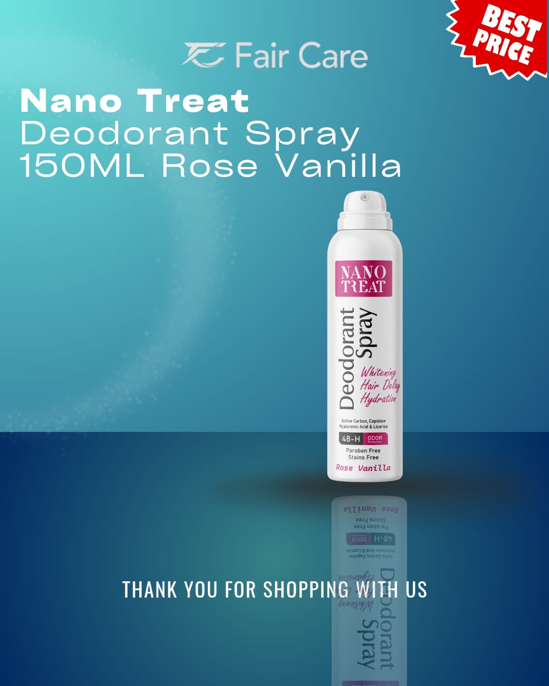 Nanotreat deodorant spray (rose vanilla) 150ml