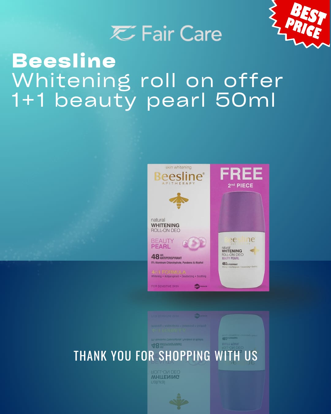 عرض مزيل العرق رول أون مفتح للبشرة من بيزلين (1+1) لؤلؤة الجمال (50 مل)