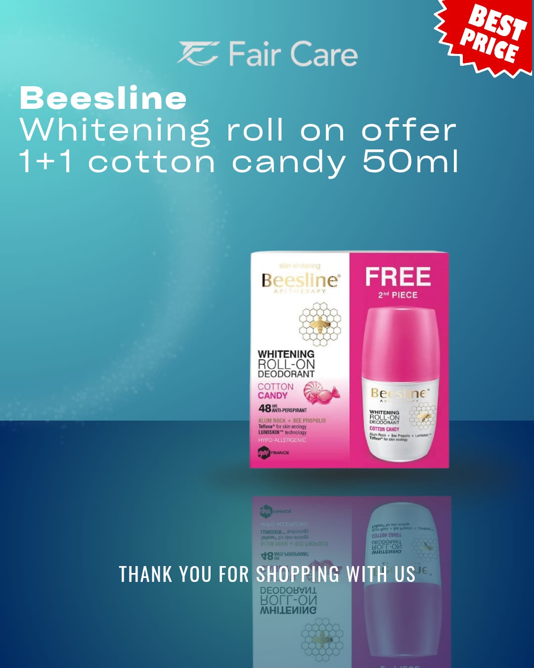 Beesline whitening roll-on offer (1+1) cotton candy (50ml)
