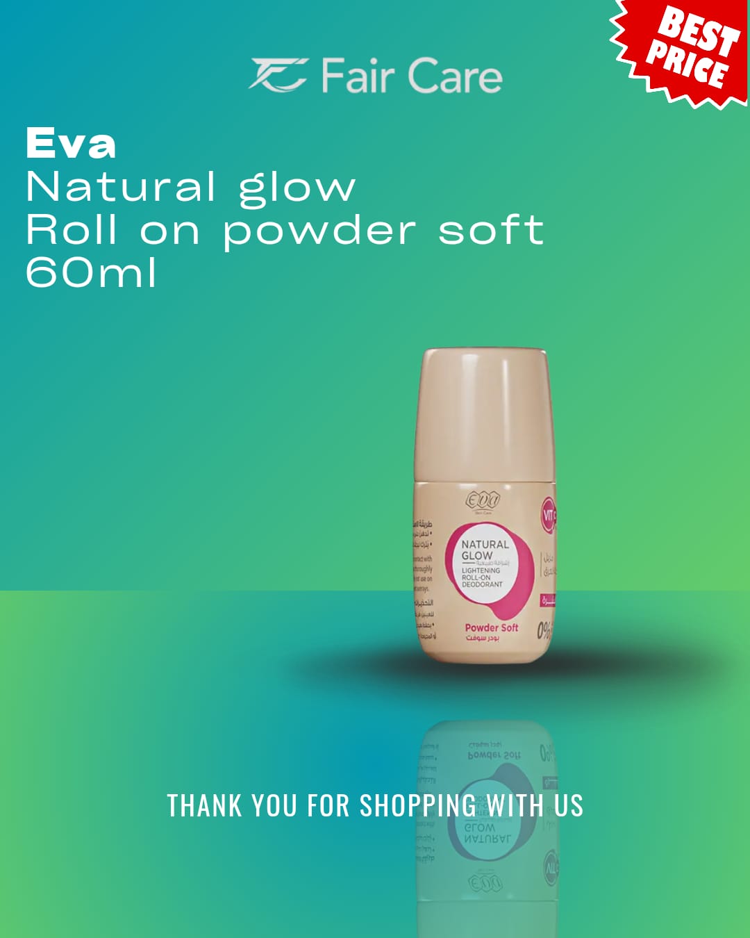 Eva Natural Glow Lightening Roll On Deodorant Powder Soft