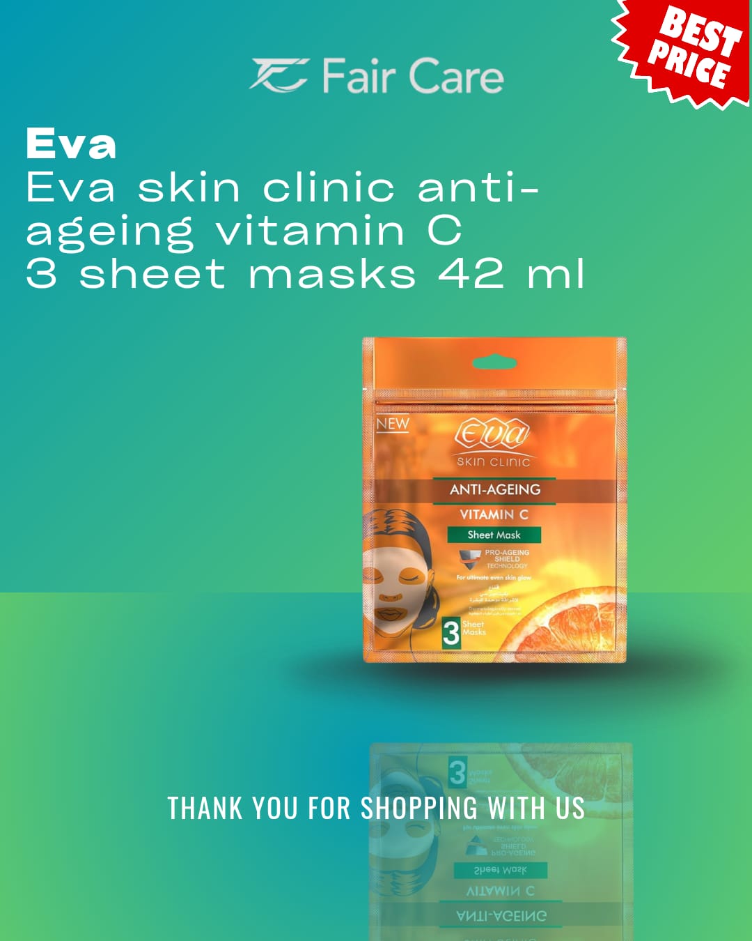 ماسك الوجه بفيتامين سي من إيفا سكين كلينيك - 3 أقنعة 42 مل