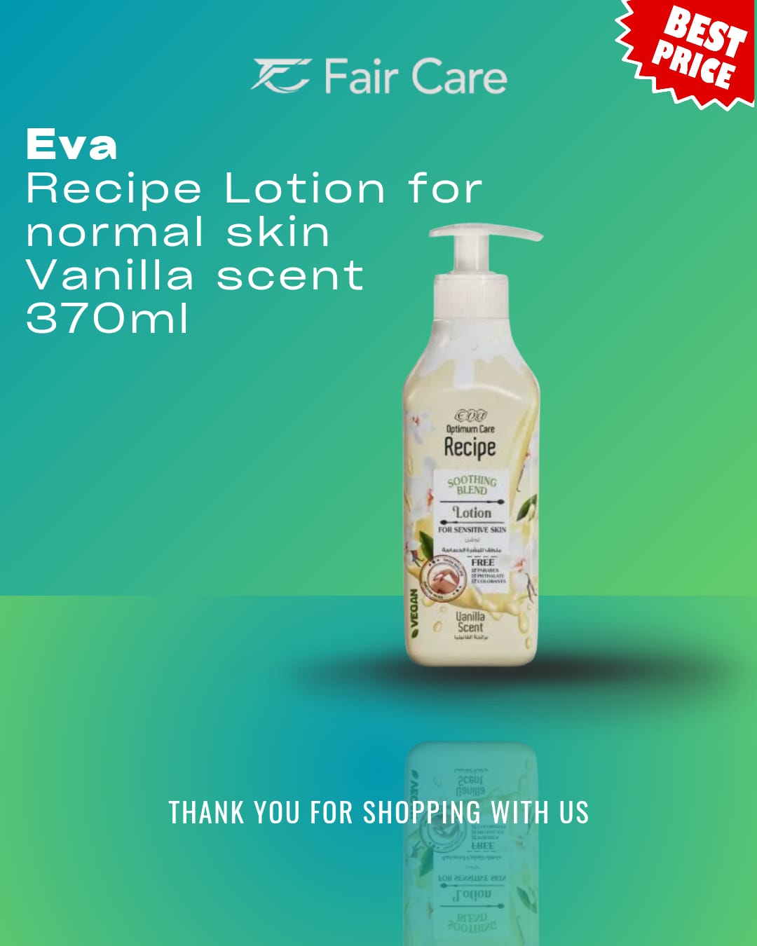 Eva Soothing Blend Lotion For Sensitive Skin Vanilla Scent 370ML