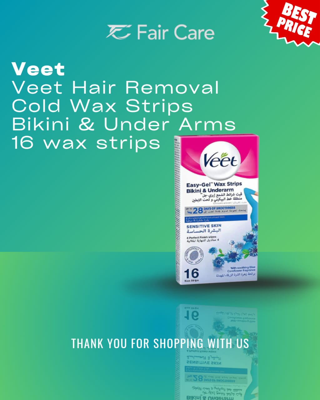 Veet hair removal cold wax bikini &under arms 16 strips