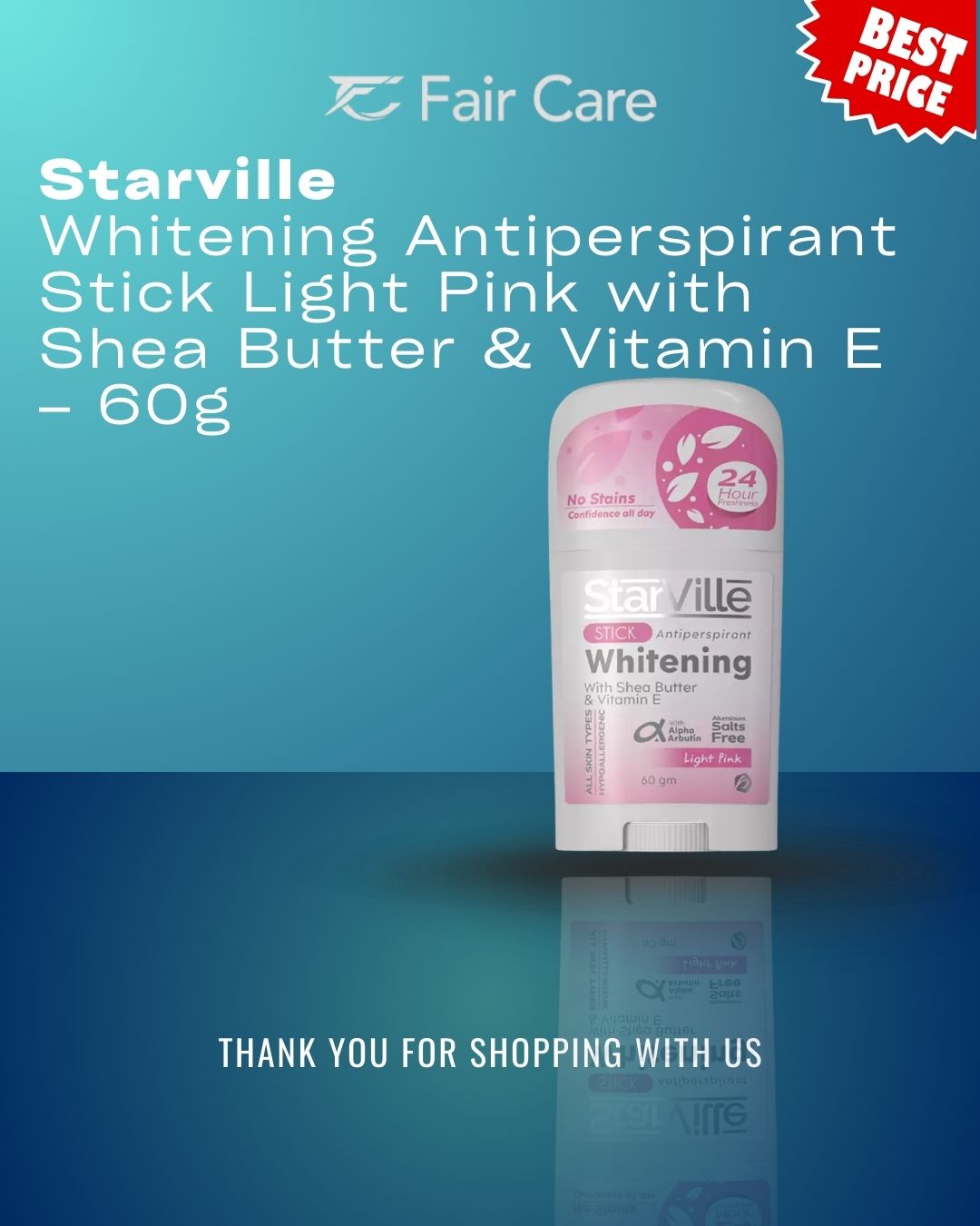 Starville whitening antiperspirant stick light pink with shea butter & vitamin E (60 gm)