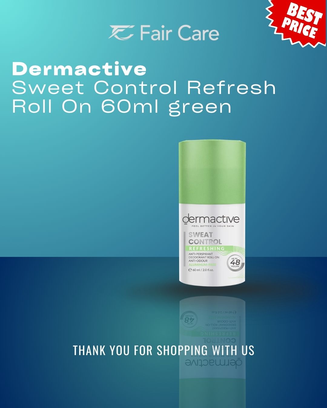 Dermactive sweat control refresh roll-on (60ml) green