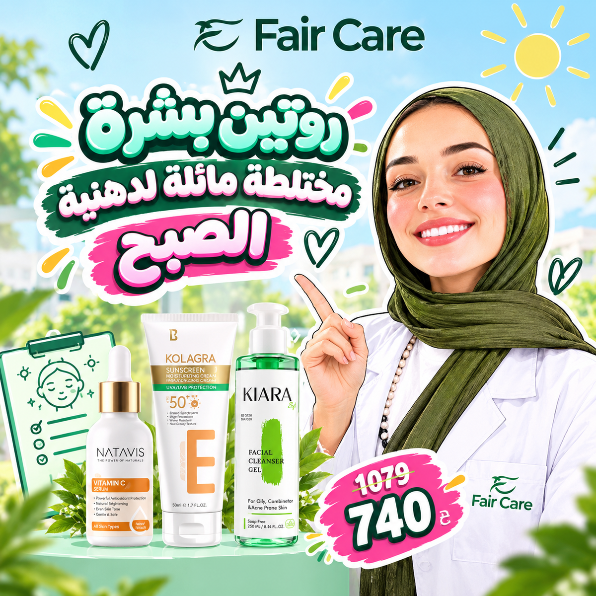 روتين بشرة مختلطة مائلة لدهنية الصبح ( دكتور آيه الديب)