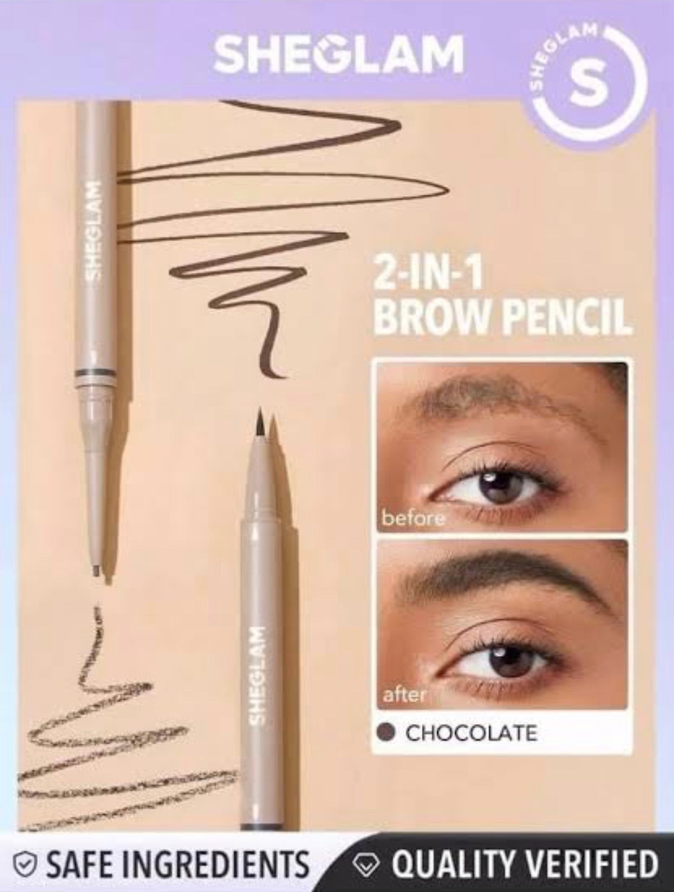 SHEGLAM 2 in 1 brow pencil chocolate