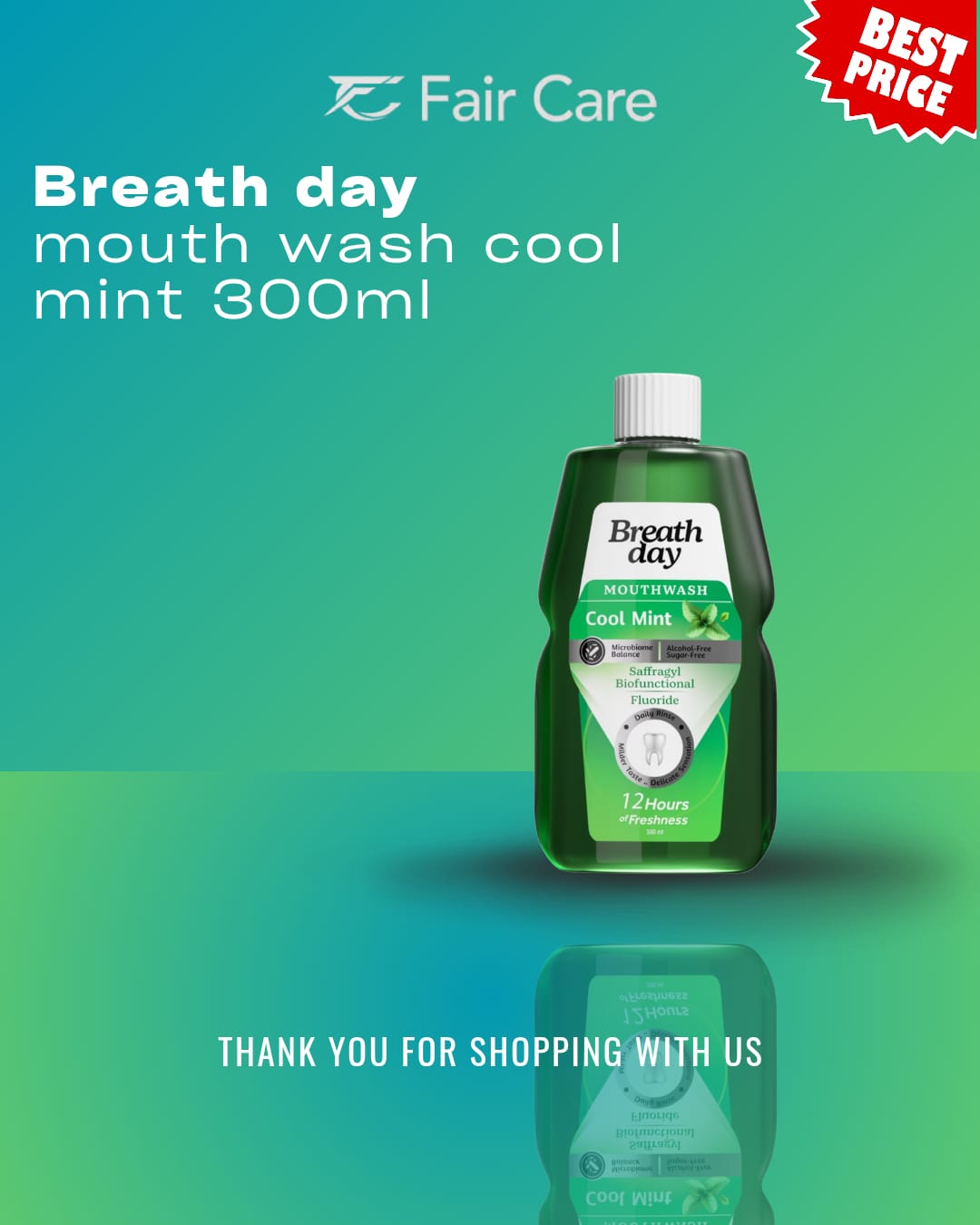 Breath day mouth wash cool mint (300ml)