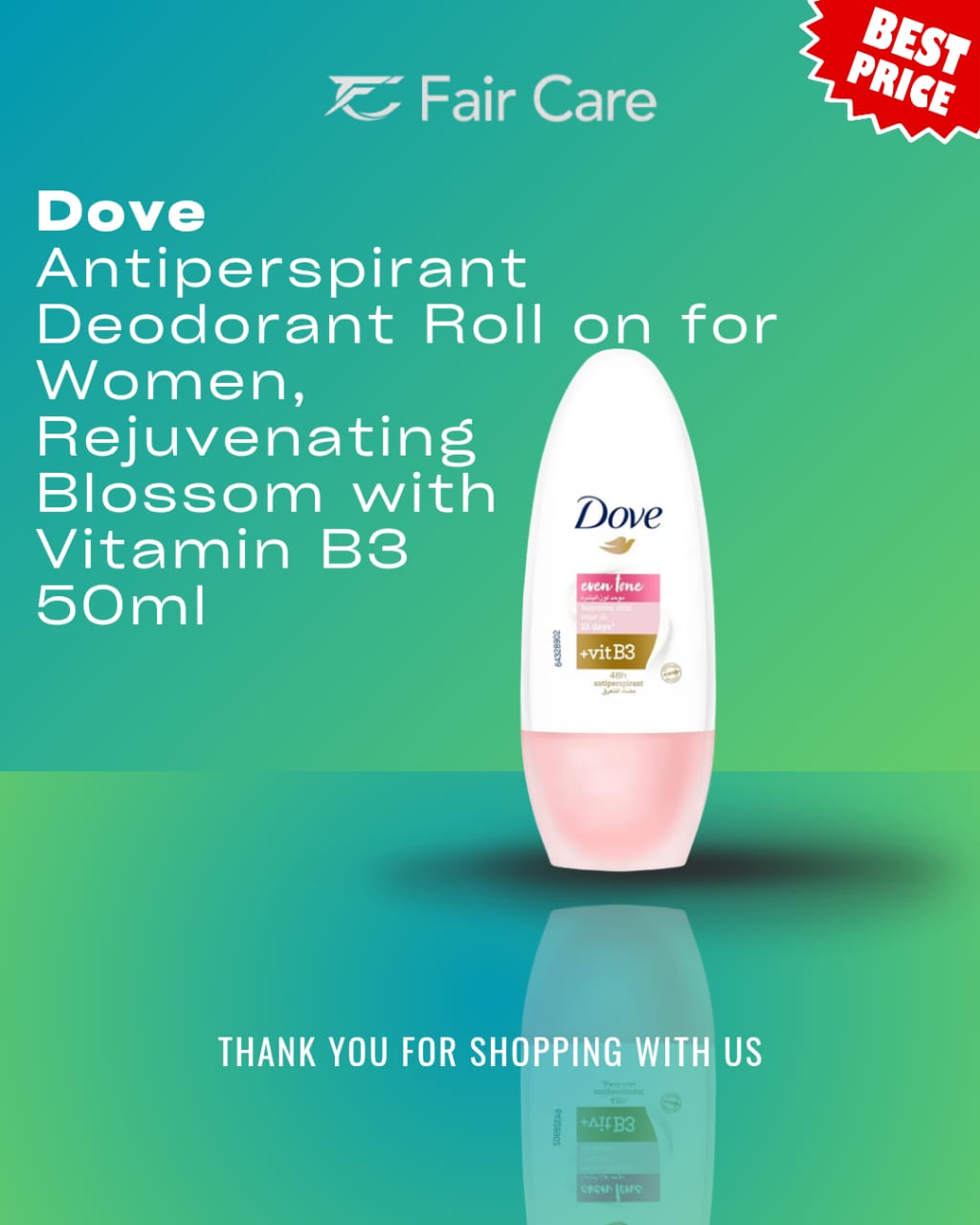 Dove deodorant roll-on for women with vitamin b3 (50ml)