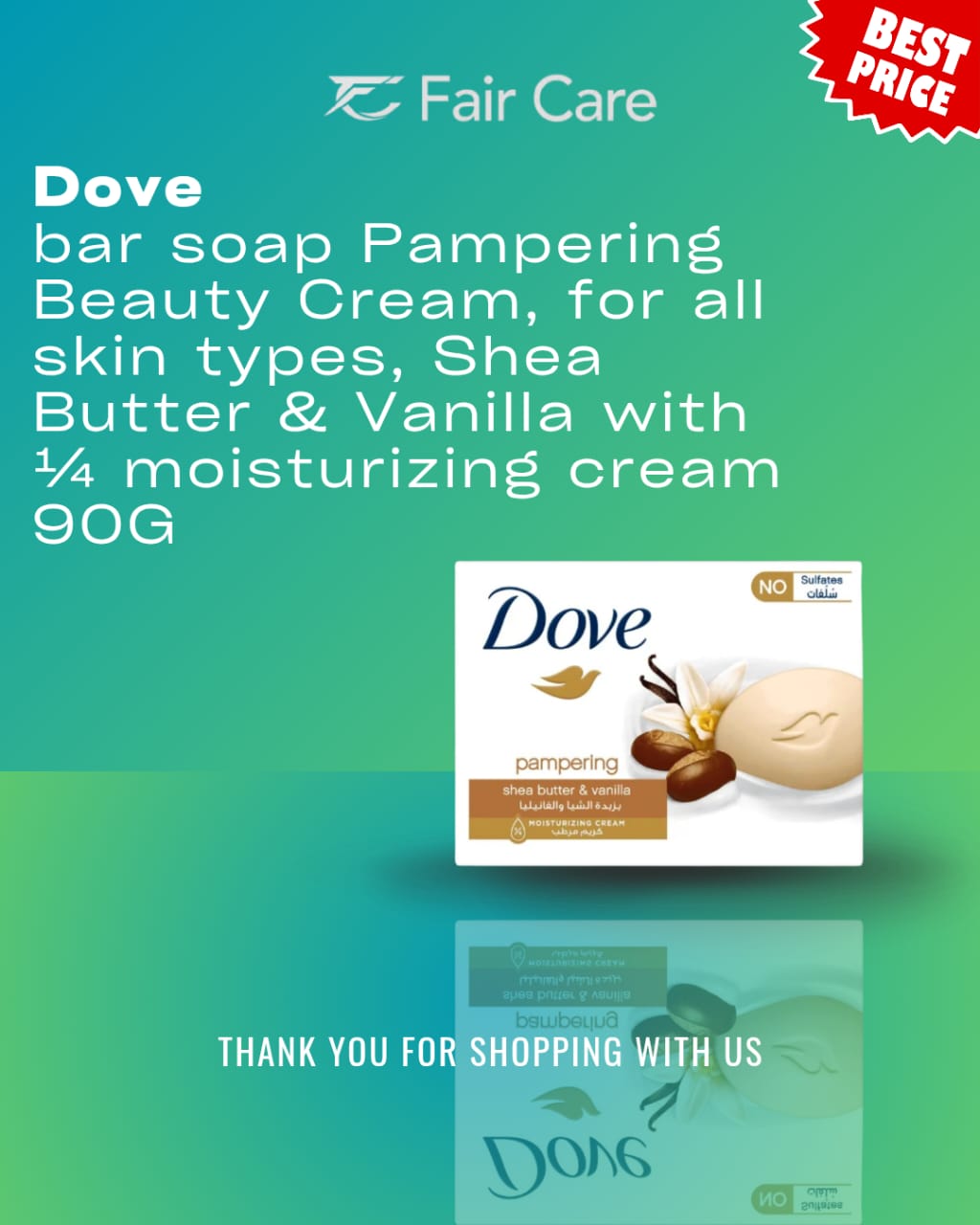 Dove bar soap for all skin types shea butter & vanilla with moisturizing cream (90gm)