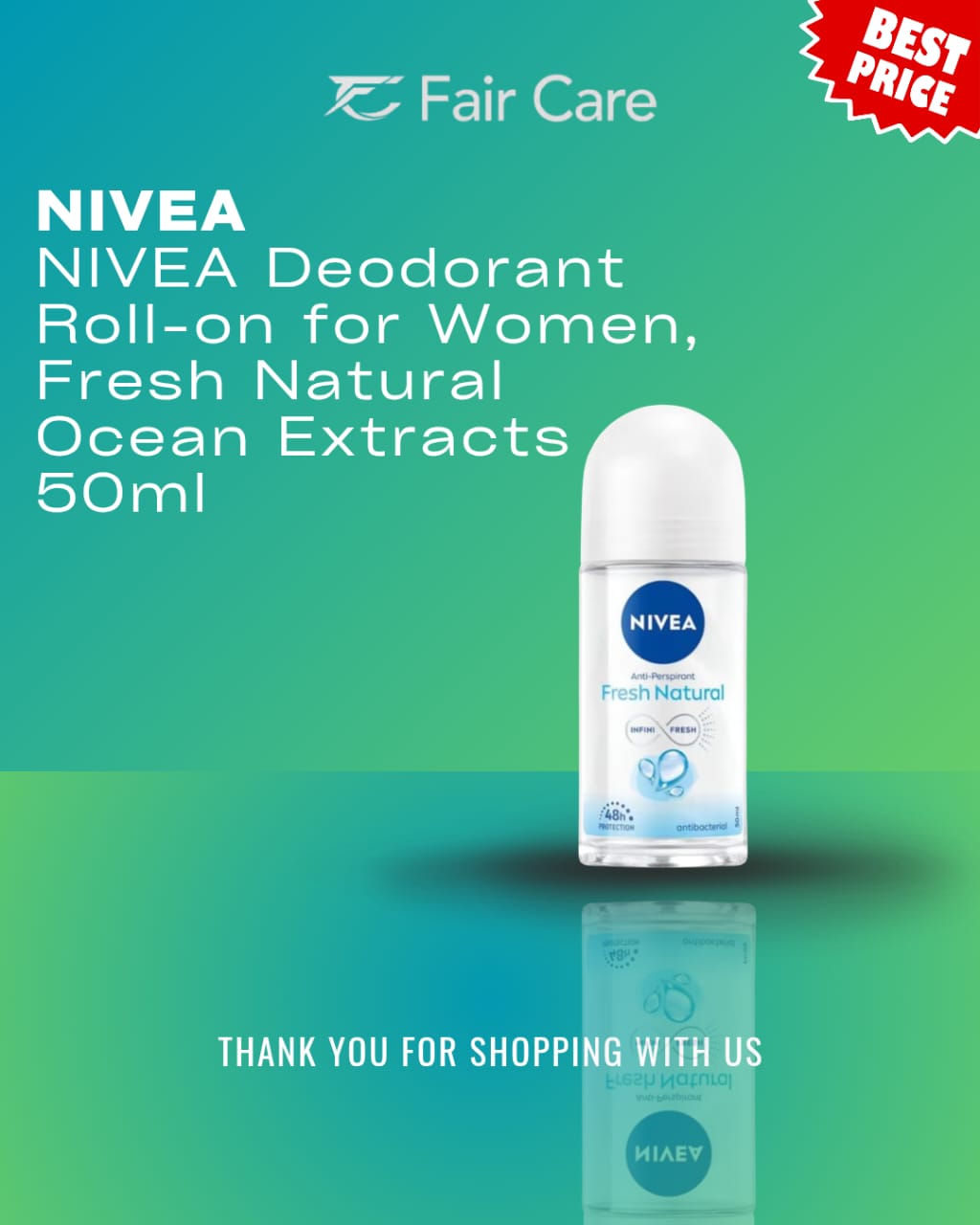 Nivea deodorant roll-on for women, fresh natural ocean extracts (50ml)