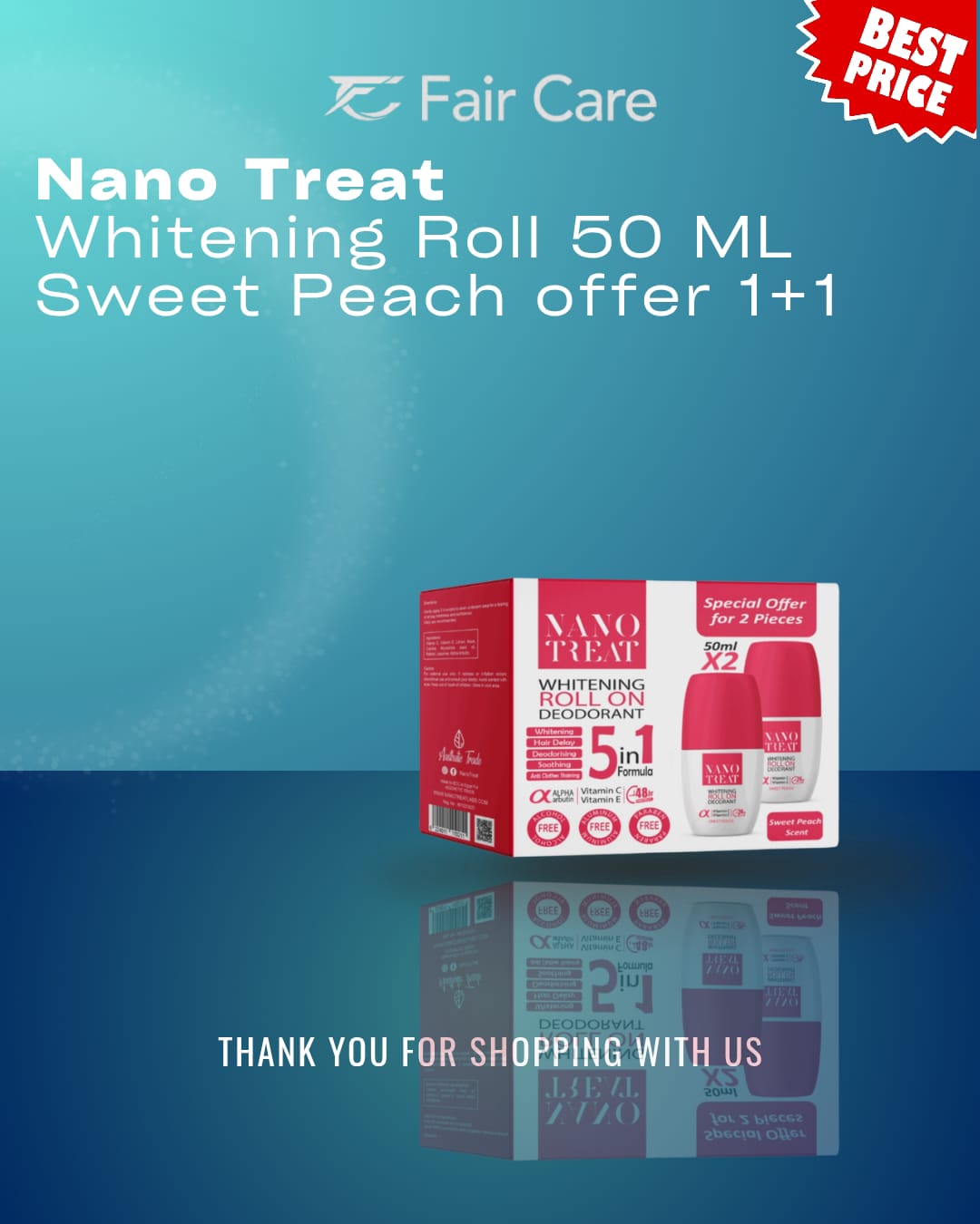 Nanotreat whitening roll sweet peach offer (1+1) (50ml)