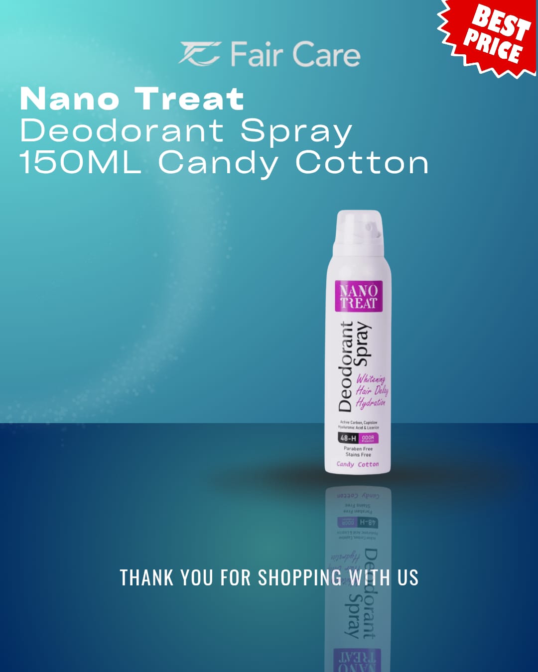 مزيل عرق نانو تريت بخاخ (حلوى القطن) 150 مل