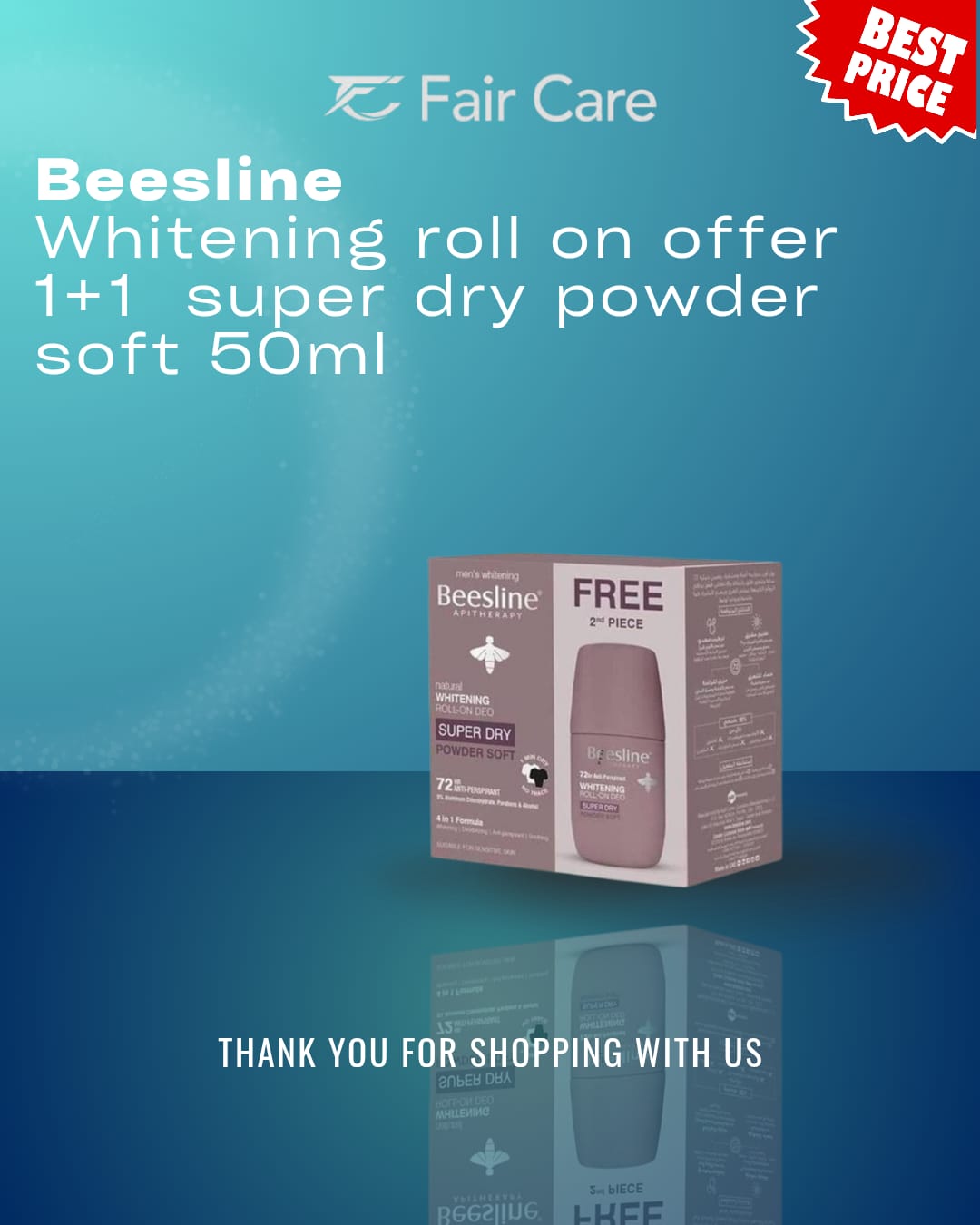 Beesline whitening roll-on offer ( 1+1 ) super dry powder soft (50ml)