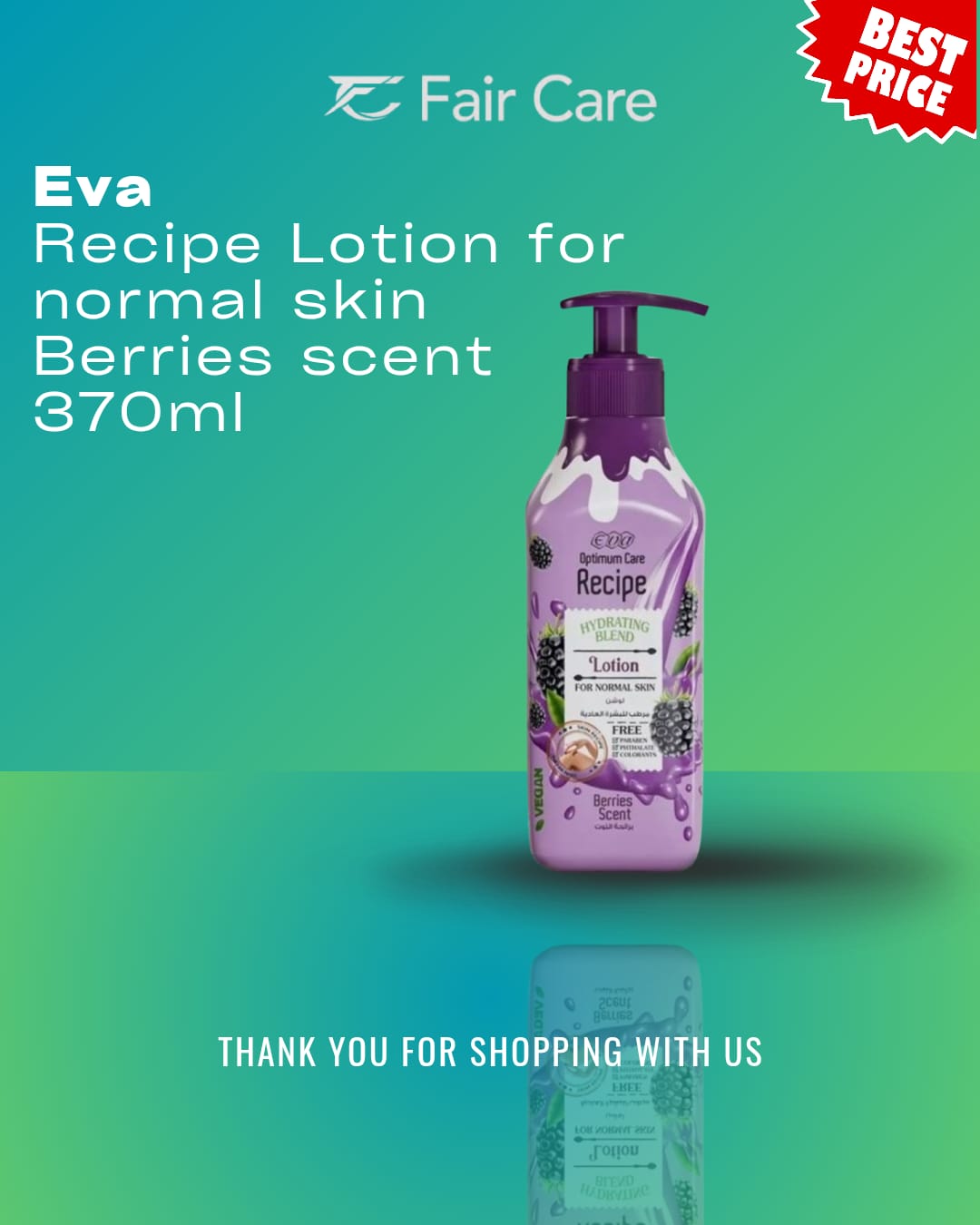 Eva Optimum Care Recipe Hydrating Blend Lotion For Normal Skin Berries Scent 370ml