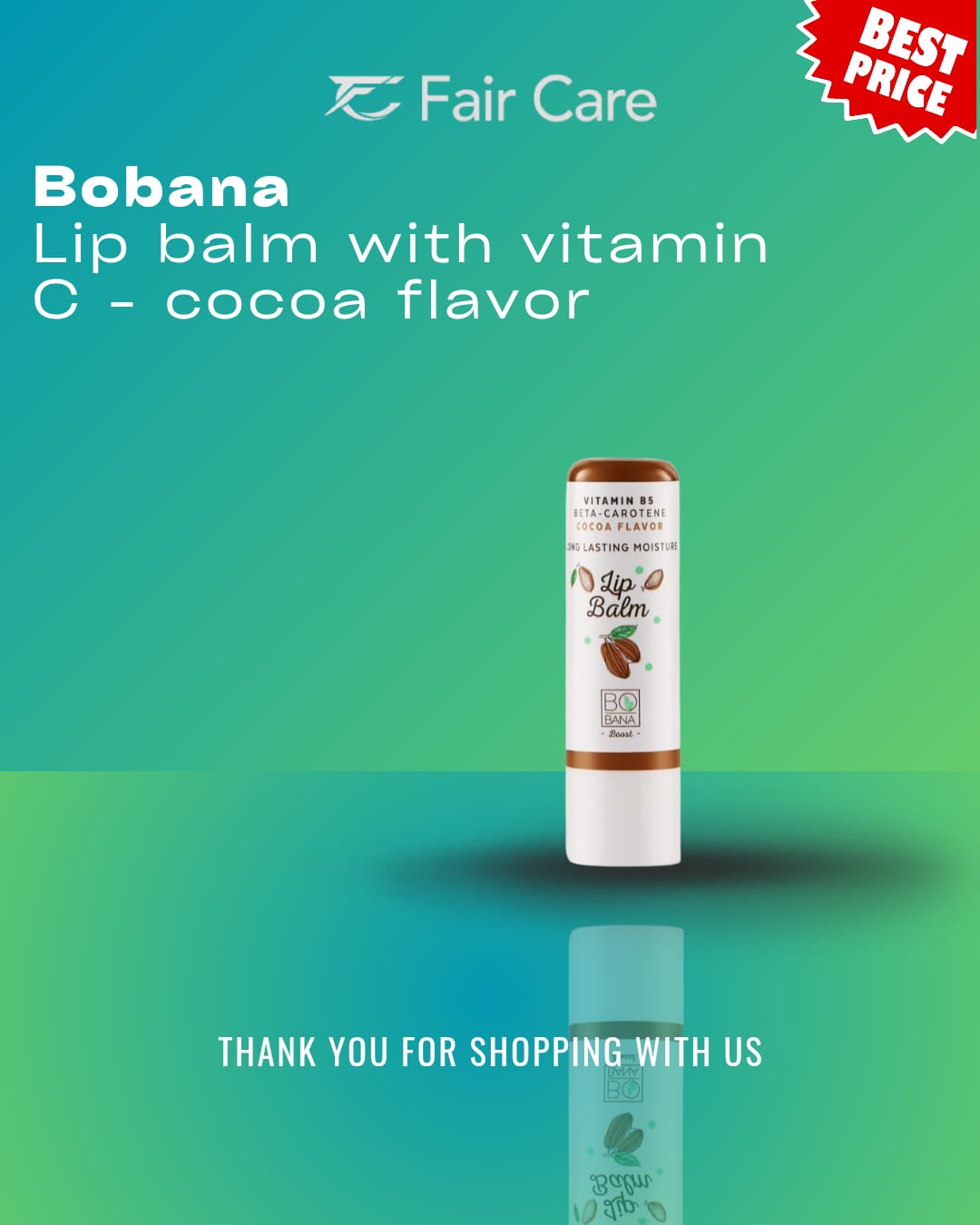 BOBANA Lip Balm Long lasting Moisture With Power Vitamin B5 Cocoa Flavor