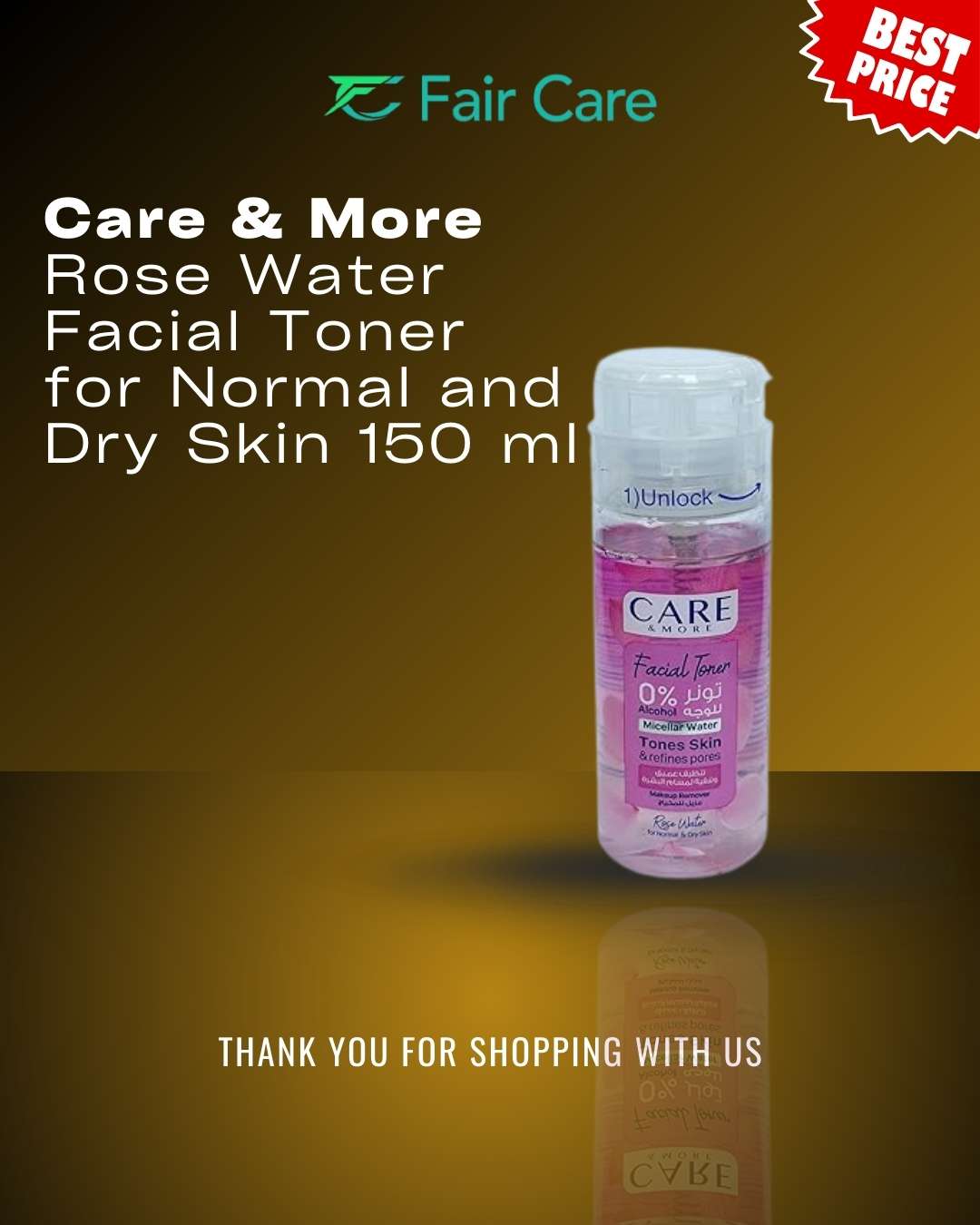 care&more تونر للوجه 0% كحول ماء ميسيلار بماء الورد - 150 مل