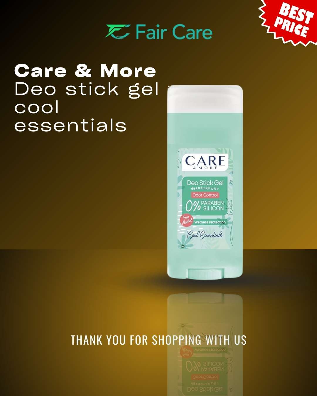 Care&More Cool Essentials Deodorant Gel 50ml, 48H Protection, Aluminum Silicone Paraben Free, Alcohol Free, Gentle Care