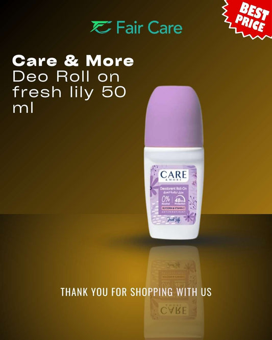 care&more Fresh Lily Deodorant Roll 50ml, 48H Protection, Aluminum Silicone Paraben Free, Alcohol Free, Gentle Care