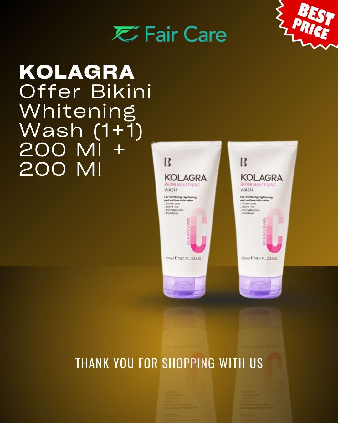 Kolagra Bikini & Underarm Whitening Cleanser 200ml (1+1)