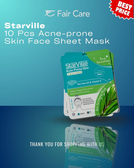 ماسك ورقي للوجه للبشرة المعرضة لحب الشباب من ستارفيل (10 قطع)